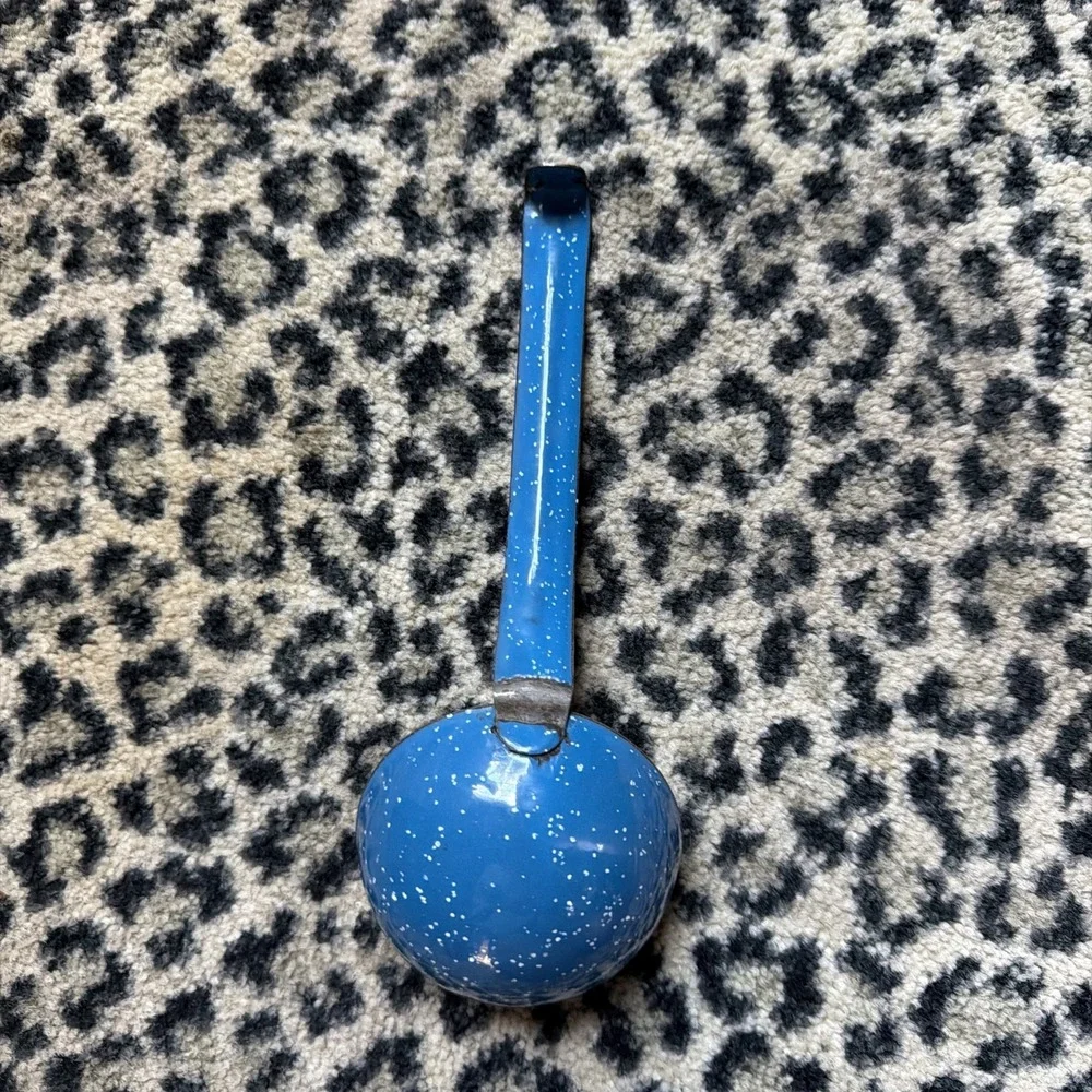 Enamelware Blue Speckled Metal Soup Stew Spoon Pot Ladle Cabin Camping Farmhouse